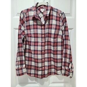NWT Crew Womens BrushedFlannel Shirt Perfect Fit Red Blue White Beige Plaid L/S